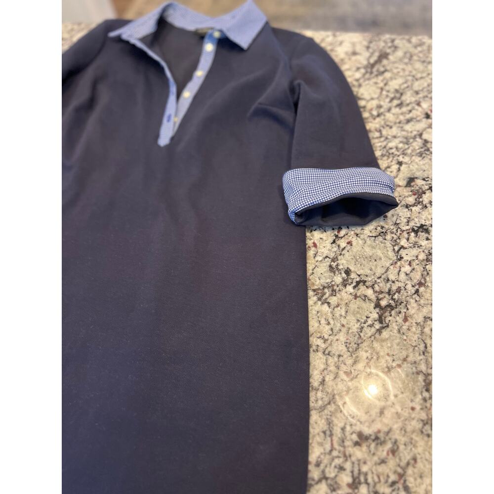 Talbots jersey shirt dress 3/4 cuffed sleeves gingham collar size M - Picture 2 of 7